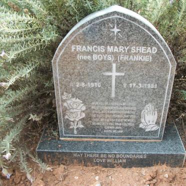 SHEAD Francis Mary nee BOYS 1910-1981