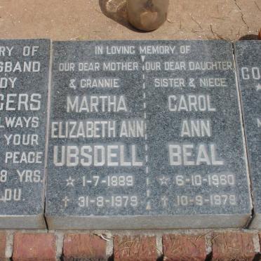 UBSDELL Martha Elizabeth  1889-1979 :: BEAL Carol Ann 1960-1979