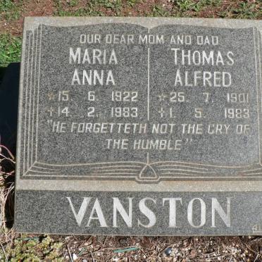 VANSTON Thomas Alfred 1901-1983 &amp; Maria Anna 1922-1983