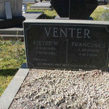 VENTER Pieter W. 1909-1986 &amp; Francina S. 190?-1988