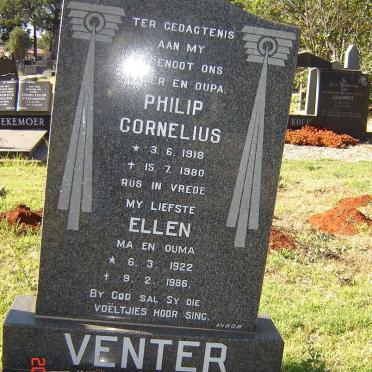 VENTER Philip Cornelius 1918-1980 &amp; Ellen 1922-1986