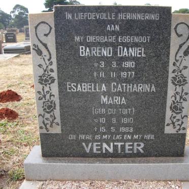 VENTER Barend Daniel 1910-1977 &amp; Esabella Catharina Maria DU TOIT 1910-1983