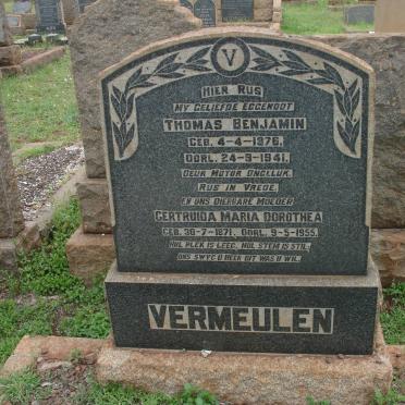 VERMEULEN Thomas Benjamin 1876-1941 &amp; Gertruida Maria Dorothea 1871-1955