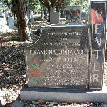 VENTER Francina Johanna geb DE BEER 1924-1987
