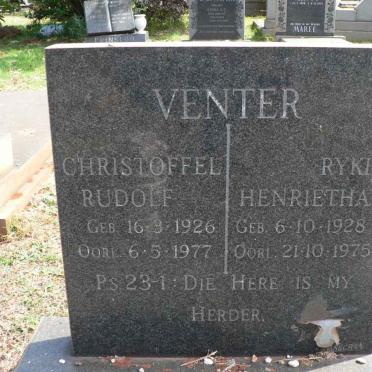 VENTER Christoffel Rudolf 1926-1977 &amp; Rykie Henrietha 1928-1975