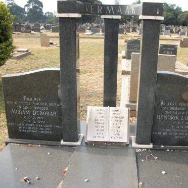 VERMAAK Hendrik Lodewyk 1921-1976 &amp; Miriam Deborah 1922-1990