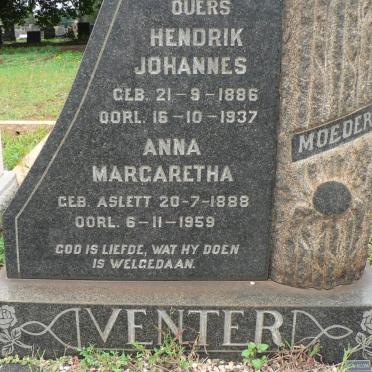 VENTER Hendrik Johannes 1886-1937 &amp; Anna Margaretha ASLETT 1888-1959