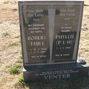 VENTER Robert Emile 1949-2005 &amp; P.L.H. 1944-