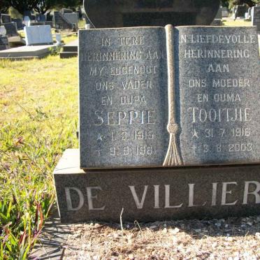 VILLIERS Seppie, de 1915-1981 &amp; Tooitjie 1916-2003