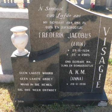 VISAGIE Frederik Jacobus 1934-2005 &amp; A.K.M. 1936-