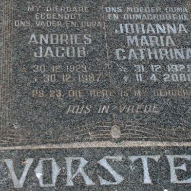 VORSTER Andries Jacob 1923-1987 &amp; Johanna Maria Cathrina 1929-2008