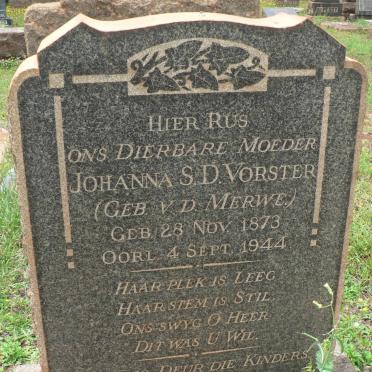 VORSTER Johanna S.D. nee V.D. MERWE  1873-1944