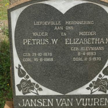 VUUREN Petrus W., Jansen van 1876-1968 &amp; Elizabetha KLEYNHANS 1893-1970