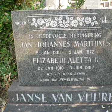 VUUREN Jan Johannes Marthinus, Janse van 1910-1972 &amp; Elizabeth Aletta G. 1910-1987