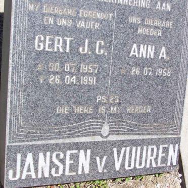 VUUREN Gert J.C., Jansen van 1957-1991 &amp; Anna A. 1958-