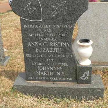 VUUREN Johannes Marthunis, Jansen van 1936-2009 &amp; Anna Christina Elizabeth 1939-2003