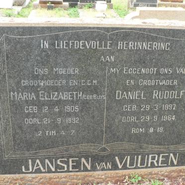 VUUREN Daniël Rudolf, Jansen van 1897-1964 &amp; Maria Elizabeth BUYS 1905-1992