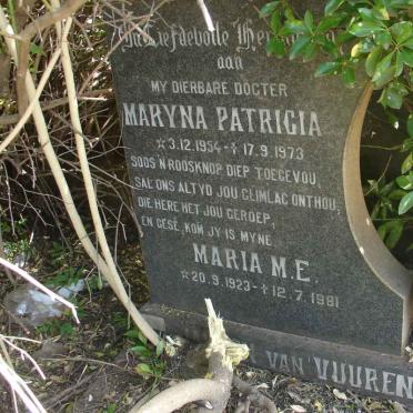 VUUREN Maria M. E., Jansen van 1923-1981 :: JANSEN VAN VUUREN Maryna Patricia 1954-1973