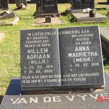 VYVER Willem Adriaan, van de 1931-2002 &amp; Anna Magrietha 1938-