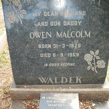 WALDEK Owen Malcolm 1926-1959 &amp; May 1926-1996