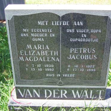 WALT Petrus Jacobus, van der 1922-1995 &amp; Maria Elizabeth Magdalena 1930-1992