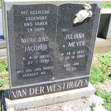 WESTHUIZEN Nicolaas Jacobus, van der 1928-1990 &amp; Juliana MEYER 1935-2003