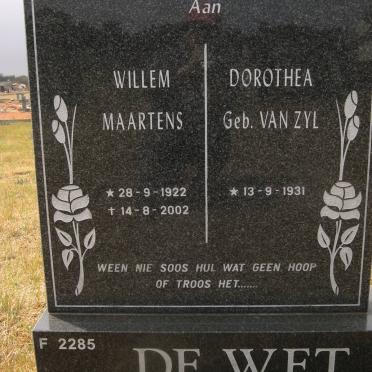 WET Willem Maartens, de 1922-2002 &amp; Dorothea VAN ZYL 1931-