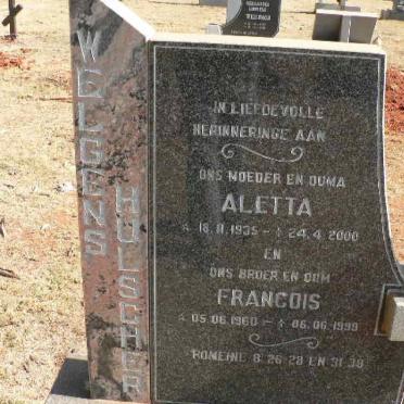 WELGENS Aletta 1935-2000 :: HULSCHER Francois 1960-1999