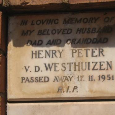 WESTHUIZEN Henry Peter, v.d. -1951
