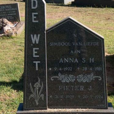 WET Pieter J., de 1909-1994 &amp; Anna S.H. 1902-1981