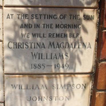 WILLIAMS Christina Magdalena 1885-1949 :: JOHNSTON William Simpson -1948