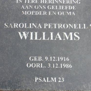 WILLIAMS Sarolina Petronella 1916-1986