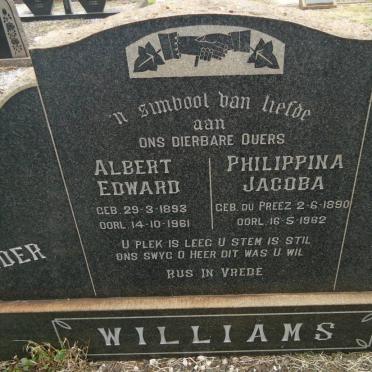 WILLIAMS Albert Edward 1893-1961 &amp; Philippina Jacoba DU PREEZ 1890-1962