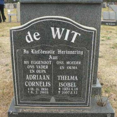 WIT Adriaan Cornelis, de 1930-2003 &amp; Thelma Isobel 1931-2007