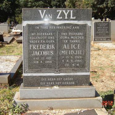 ZYL Frederik Jacobus, van 1921-1984 &amp; Alice 1926-1985