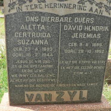 ZYL David Hendrik Jeremias, van 1889-1952 &amp; Aletta Gertruida Suzanna 1893-1944