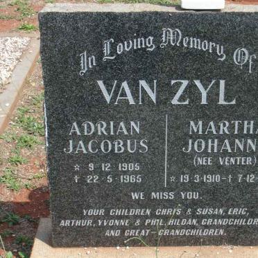 ZYL Adrian Jacobus, van 1905-1965 &amp; Martha Johanna VENTER 1910-1990