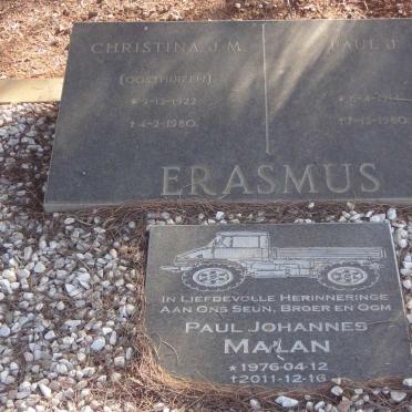 ERASMUS Paul J. 1914-1980 &amp; Christina J.M. OOSTHUIZEN 1922-1980 : MALAN Paul Johannes 1976-2011