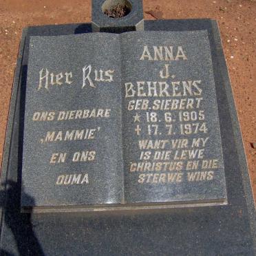 BEHRENS Anna J. geb. SIEBERT 1905-1974