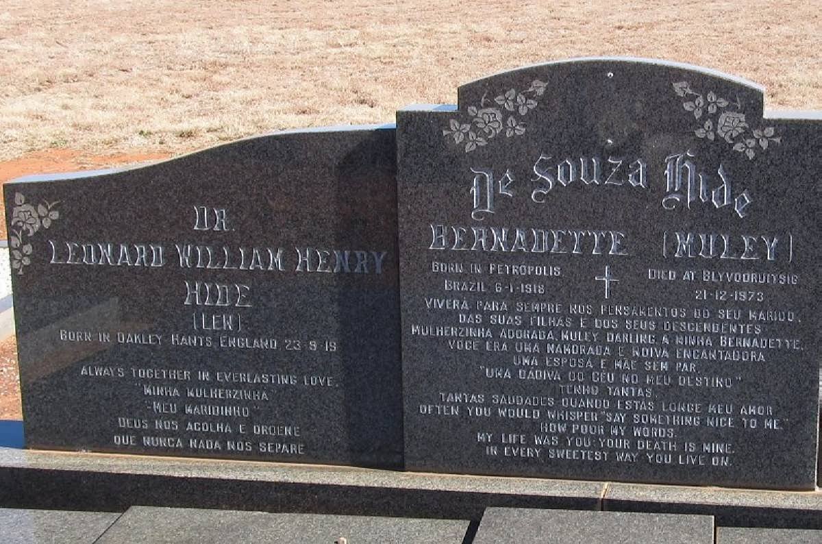 HIDE Leonard William Henry 19??- &amp; Bernadette DA SOUZA 1918-1973