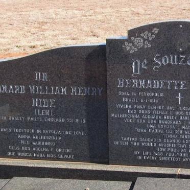 HIDE Leonard William Henry 19??- &amp; Bernadette DA SOUZA 1918-1973