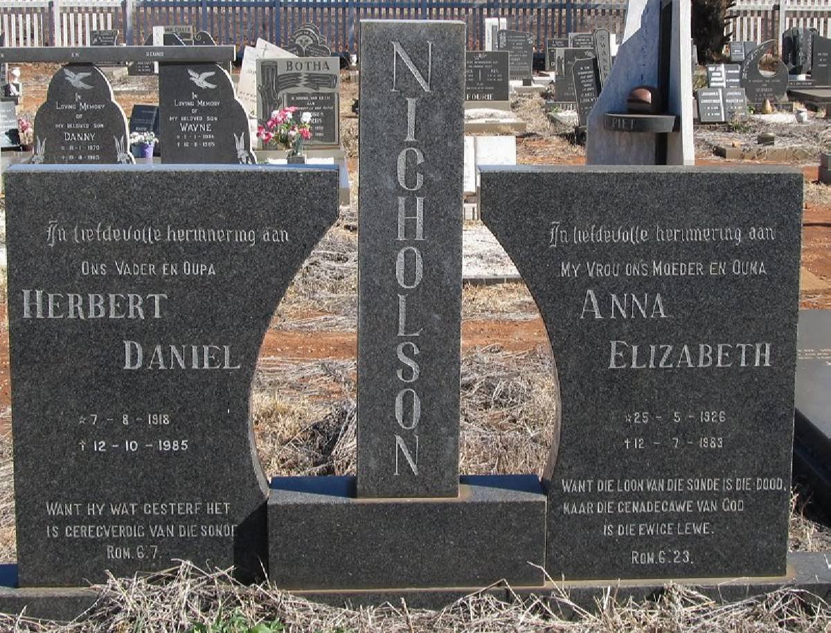 NICHOLSON Herbert Daniel 1918-1985 &amp; Anna Elizabeth 1926-1983