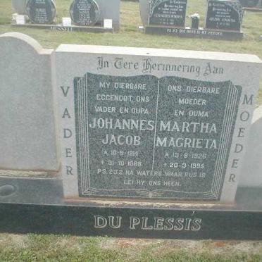 PLESSIS Johannes Jacob, du 1914-1988 &amp; Martha Magrieta 1926-1995
