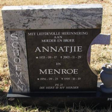 SCHOEMAN Menroe 1956-1999 &amp; Annatjie 1933-2003