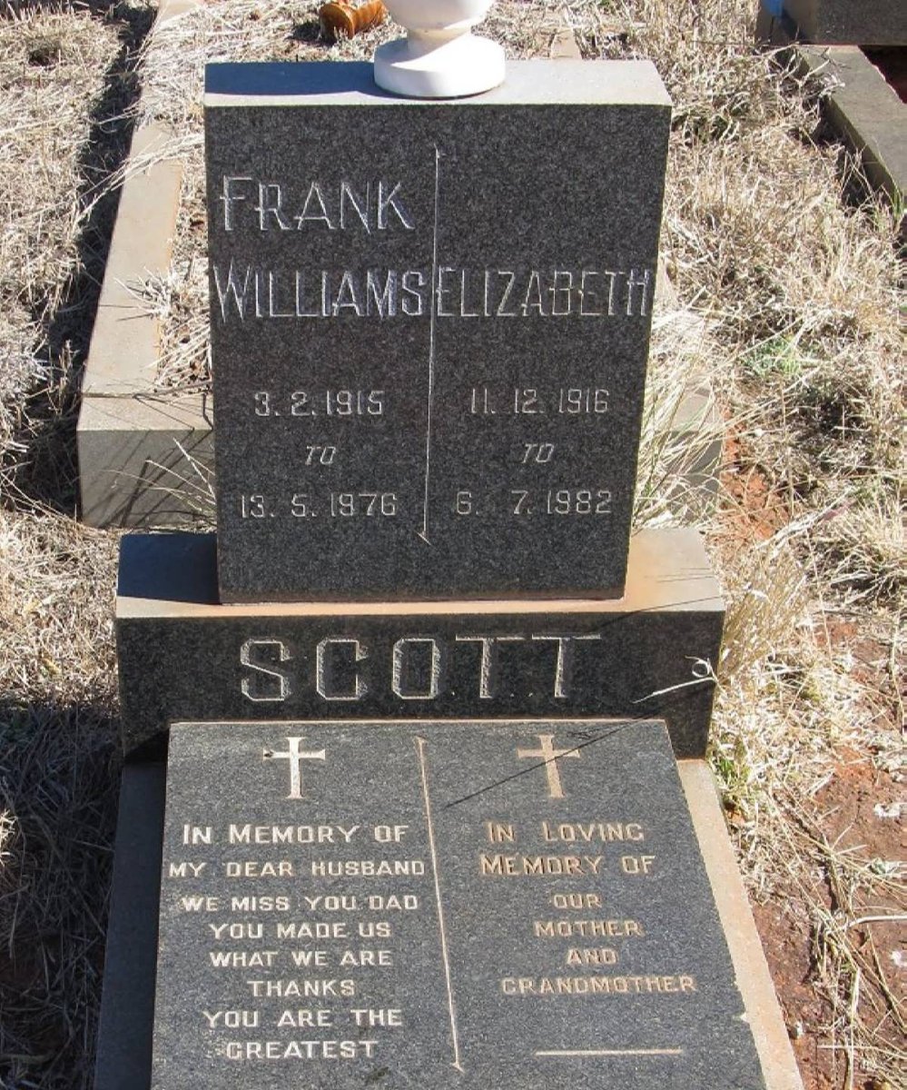 SCOTT Frank Williams 1915-1976 &amp; Elizabeth 1916-1982