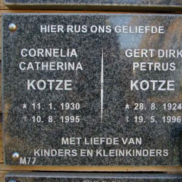 KOTZE Gert Dirk Petrus 1924-1996 &amp; Cornelia Catherina 1930-1995