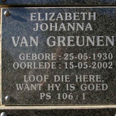 GREUNEN Elizabeth Johanna, van 1930-2002