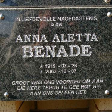 BENADE Anna Aletta 1919-2003
