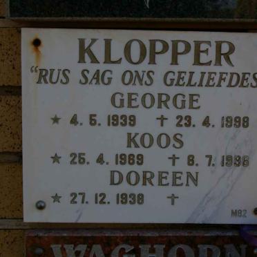 KLOPPER George 1939-1998 &amp; Doreen 1938- :: KLOPPER Koos 1969-1998