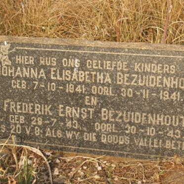 BEZUIDENHOUT Johanna Elizabetha 1941-1941 :: BEZUIDENHOUT Frederik Ernst 1943-1943